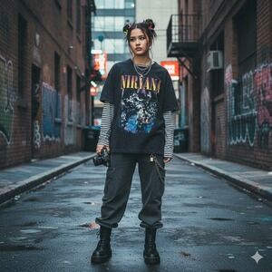 H&M Nirvana Graphic Band Tee Dark Gray Short Sleeve Cotton T-Shirt Mens Small